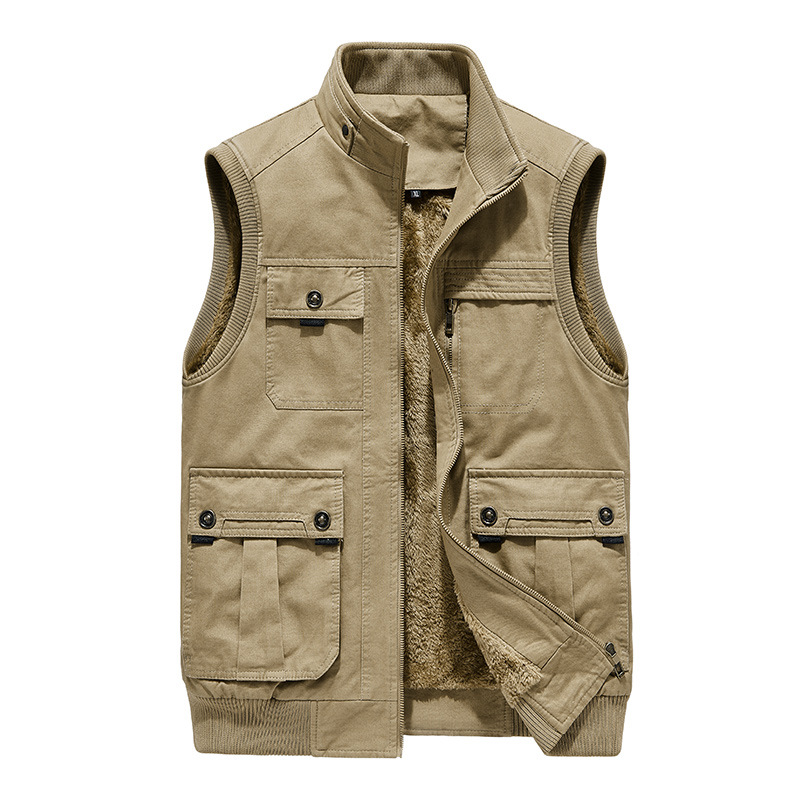 Men's plus velvet padded vest collar cotton middle-aged vest