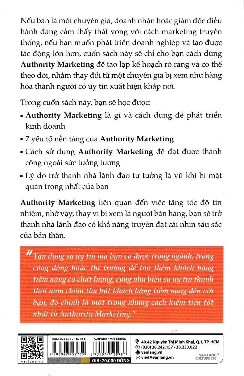 7 Đòn Bẩy Tăng Độ Tín Nhiệm Thương Hiệu - Authority Marketing - Vanlangbooks