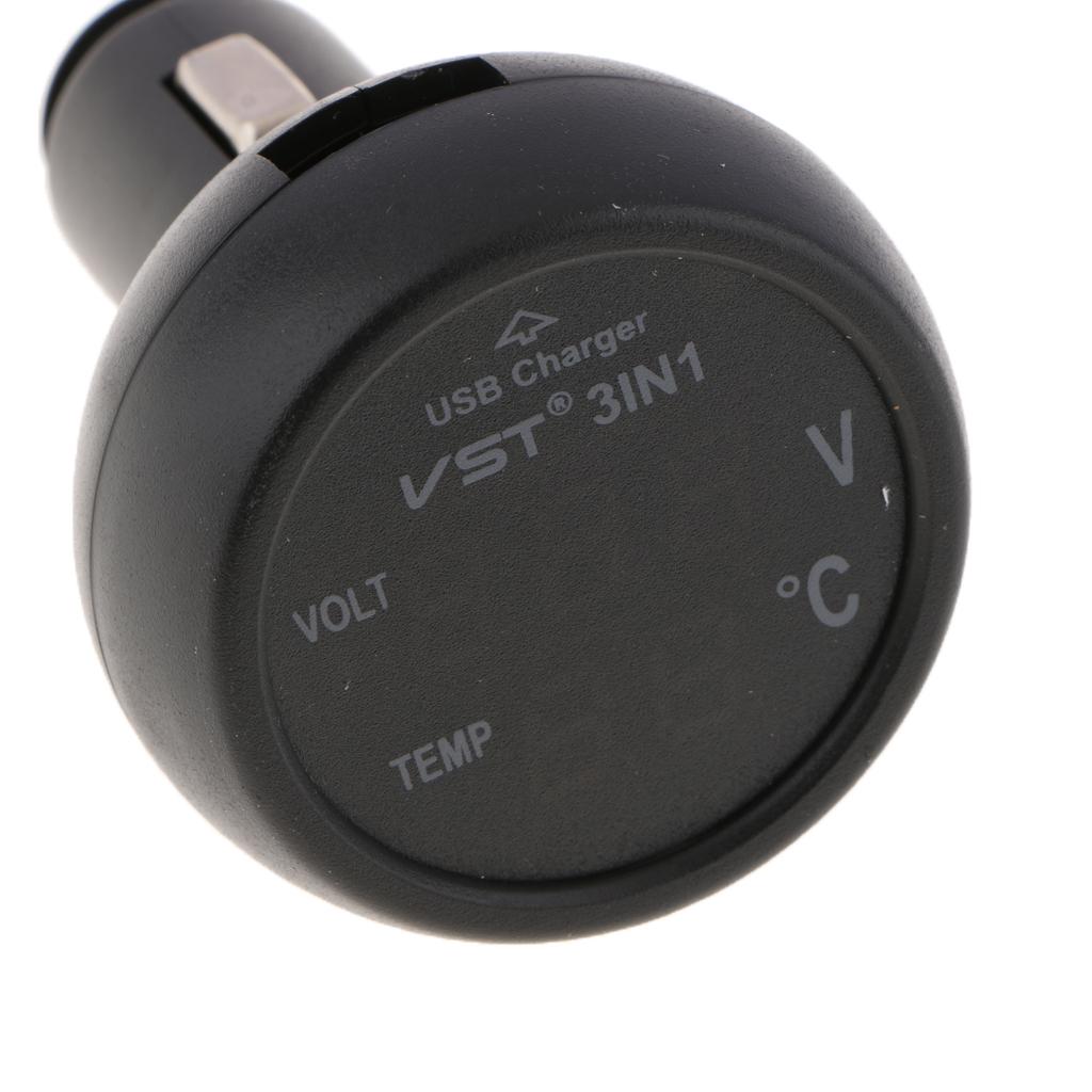3 in 1 Digital LED car Voltmeter Thermometer Auto Car USB Charger 12V 24V