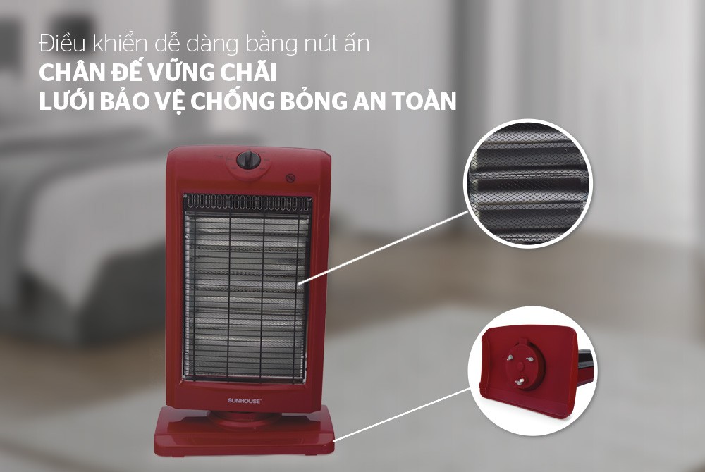 Sưởi điện 3 bóng Halogen Sunhouse SHD7016 đỏ đen - Hàng chính hãng