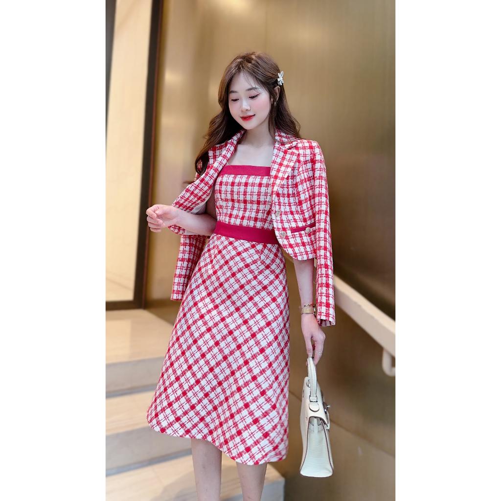 Set Dạ Tweed Ligy Dáng A Gồm Váy Và Áo Khoác Chất Dạ Tweed Dày Dặn - Set Dạ Nữ Dài Thanh Lịch, Sang Trọng
