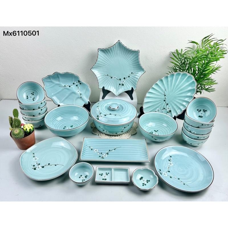Set bát đĩa men ngọc 23- 25 món. Gốm sứ Bát Tràng cao cấp.