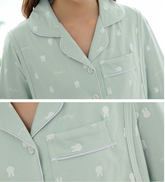 Bộ Pyjama Bầu Và Sau Sinh Dài Tay AZ8182 Chất Liệu Cotton Có Thiết Kế Mở 2 Bên Ngực Cho Con Bú Tiện Lợi