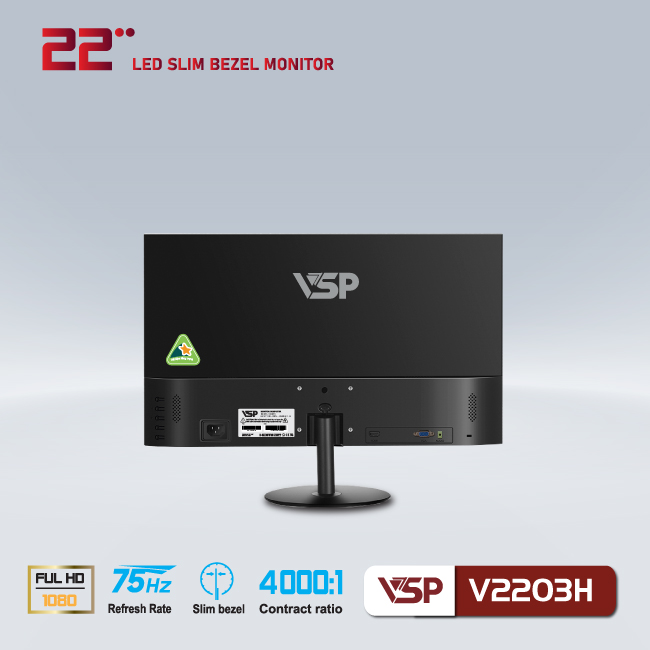 Màn hình VSP V2203H 22inch (21,5&quot; VA FHD 75Hz, HDMI+VGA+Audio 3.5) - Hàng chính hãng TECH VISION phân phối