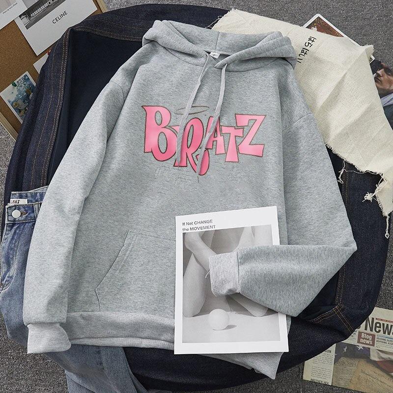 Bratz Chữ In Hoodie THU ĐÔNG Áo Unisex Nam Nữ Nam Thời Trang Sinh Viên Hoodie Tay Dài
