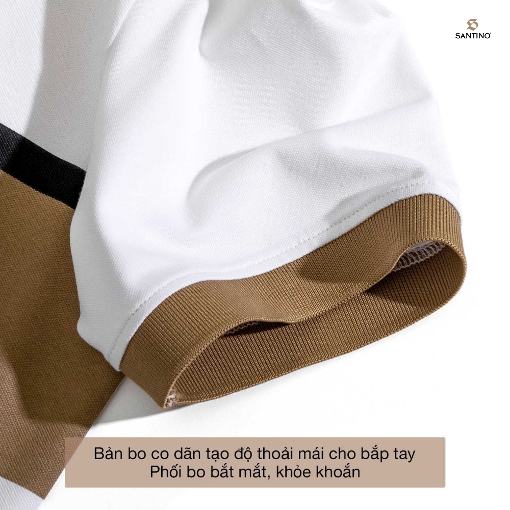 Áo Polo nam SANTINO, in phối ngực, vải Cotton Cá Sấu, kháng khuẩn chống nhăn - E014