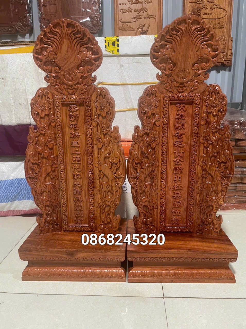 Bài vị thờ cúng gia tiên bằng gỗ hương đá kt 68×30×19cm