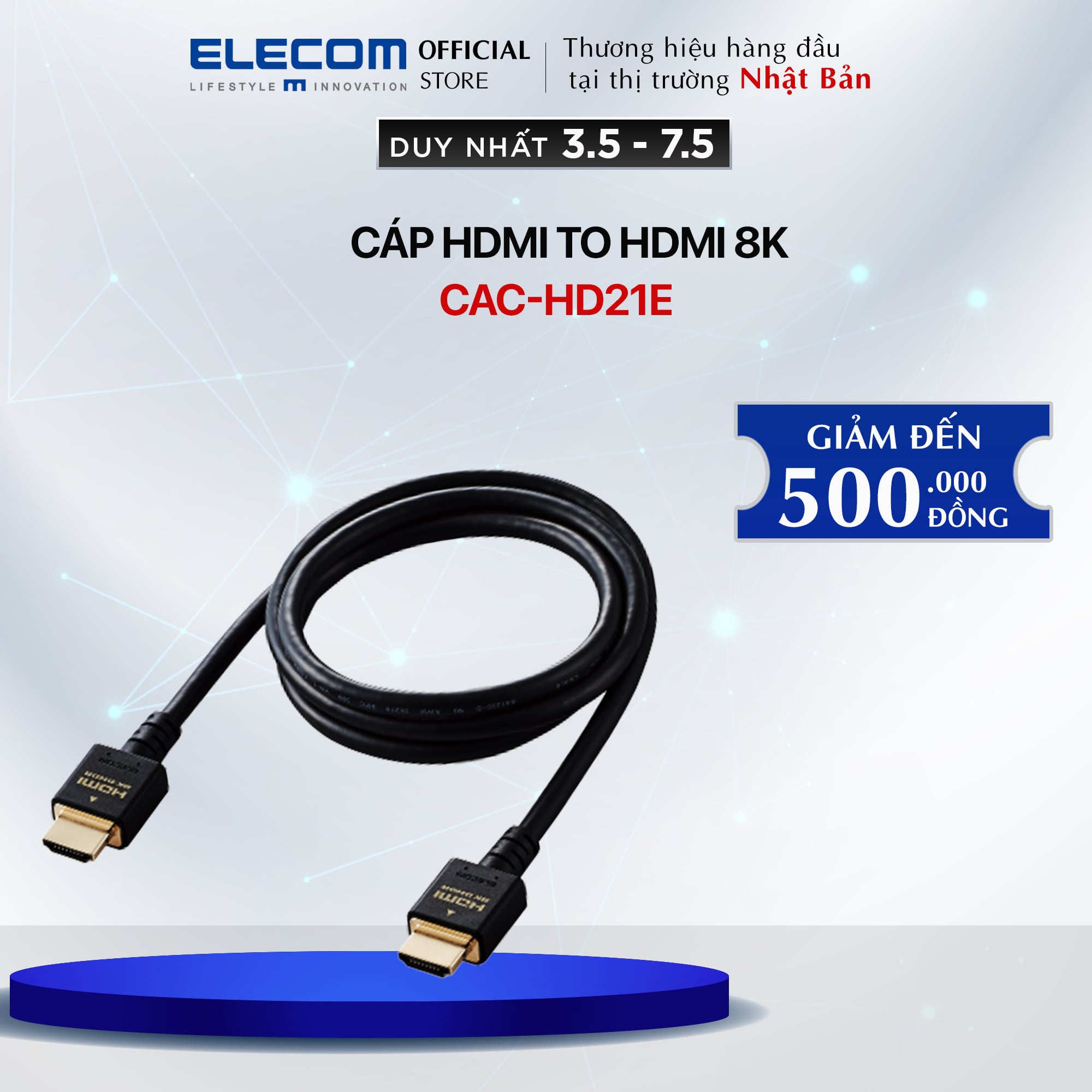 Cáp HDMI 8K HDR 48Gbps Dolby Vision ELECOM CAC-HD21E