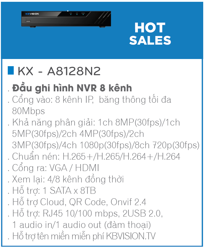 Đầu ghi hình camera IP 8 kênh KBVISION KX-A8128N2 - Hàng chính hãng