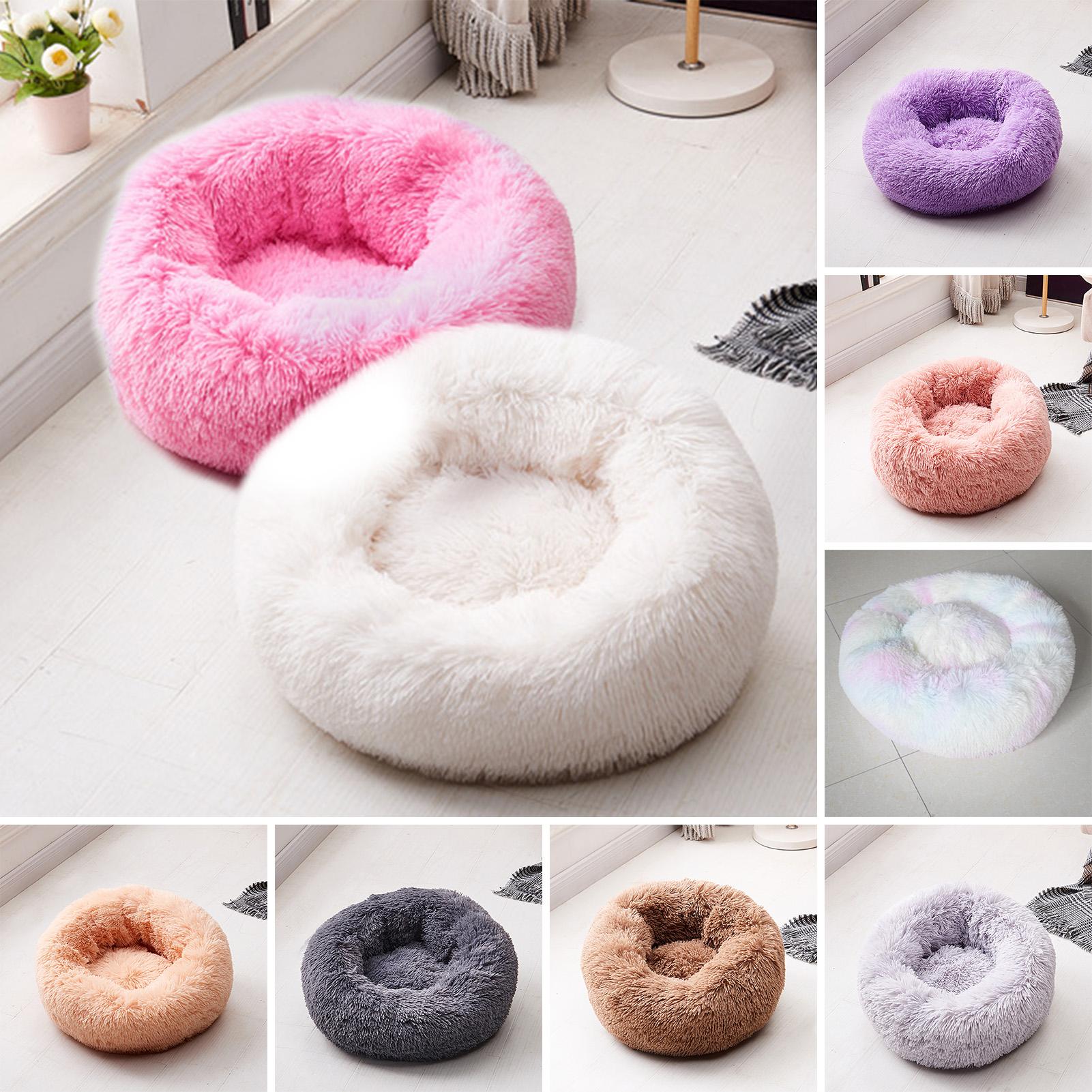 Giường cho thú cưng, thiết kế tròn mềm mại với lớp hoàn thiện giả lông và đáy chống trượt