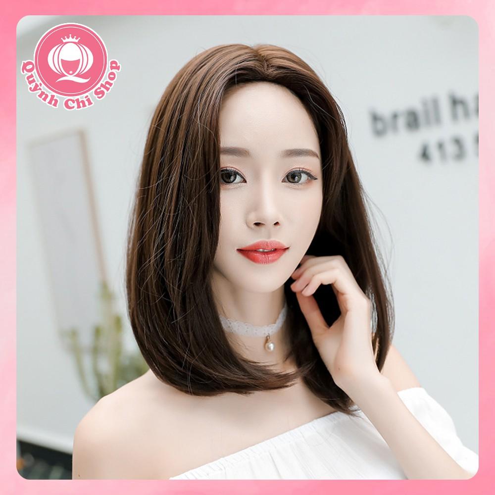 Tóc giả nguyên đầu ngang vai CAO CẤP, tóc không mái đẹp - tặng lưới tóc.