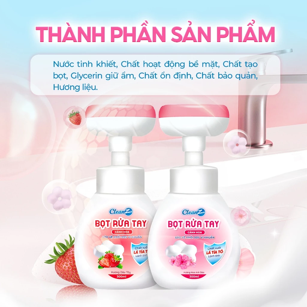 Nước rửa tay dạng bọt CleanZ làm sạch, diệt khuẩn, dưỡng ẩm cho da tay