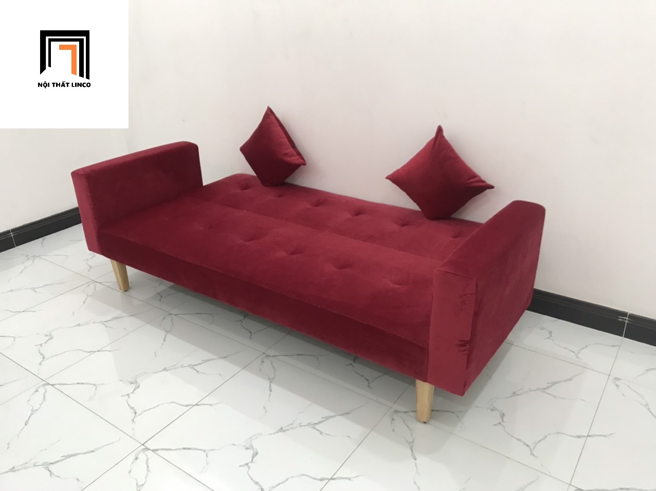 Bộ ghế sofa băng giường BTV đỏ đô nhiều kích cỡ