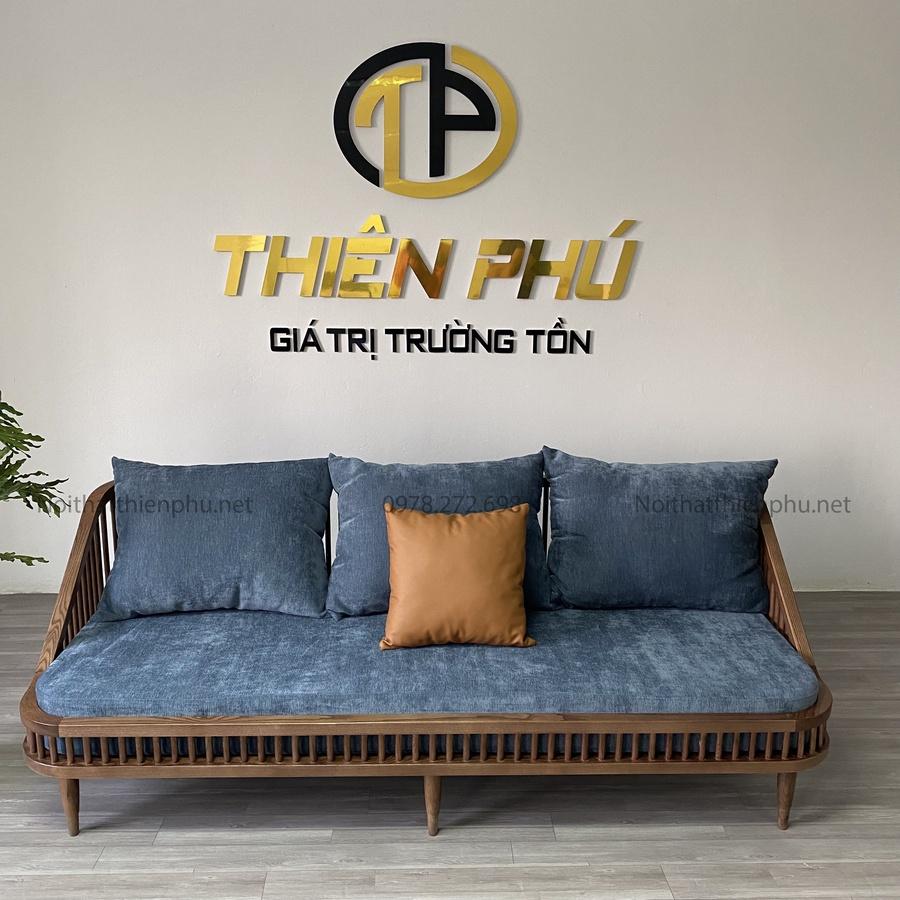 Sofa nan gỗ KBH Thiên Phú kèm đệm nỉ nhập khẩu phong cách Rustic