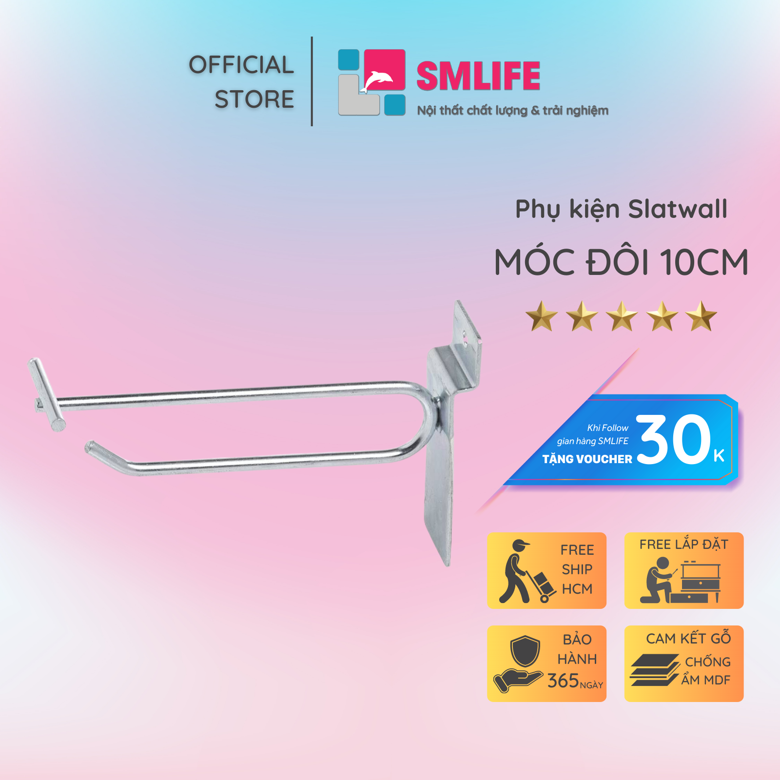 Móc đôi cài tấm SMLIFE Slatwall