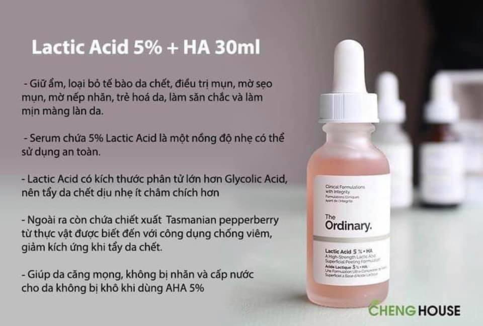 Serum tẩy da chết hóa học The Ordinary Lactic Acid 5%+ HA(Tặng hộp phấn mắt lameila màu ngẫu nhiên)