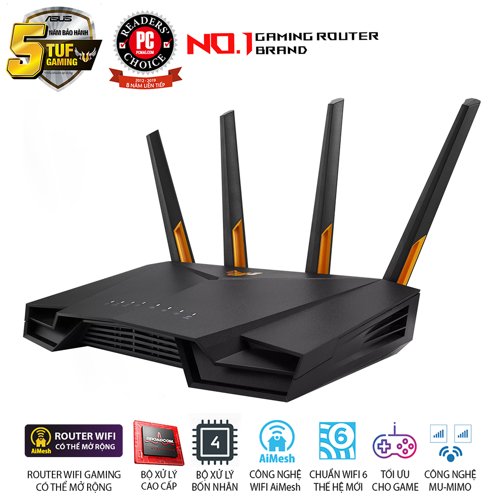 Bộ định tuyến chơi game WiFi 6 băng tần kép TUF Gaming AX4200  - Hàng Chính Hãng