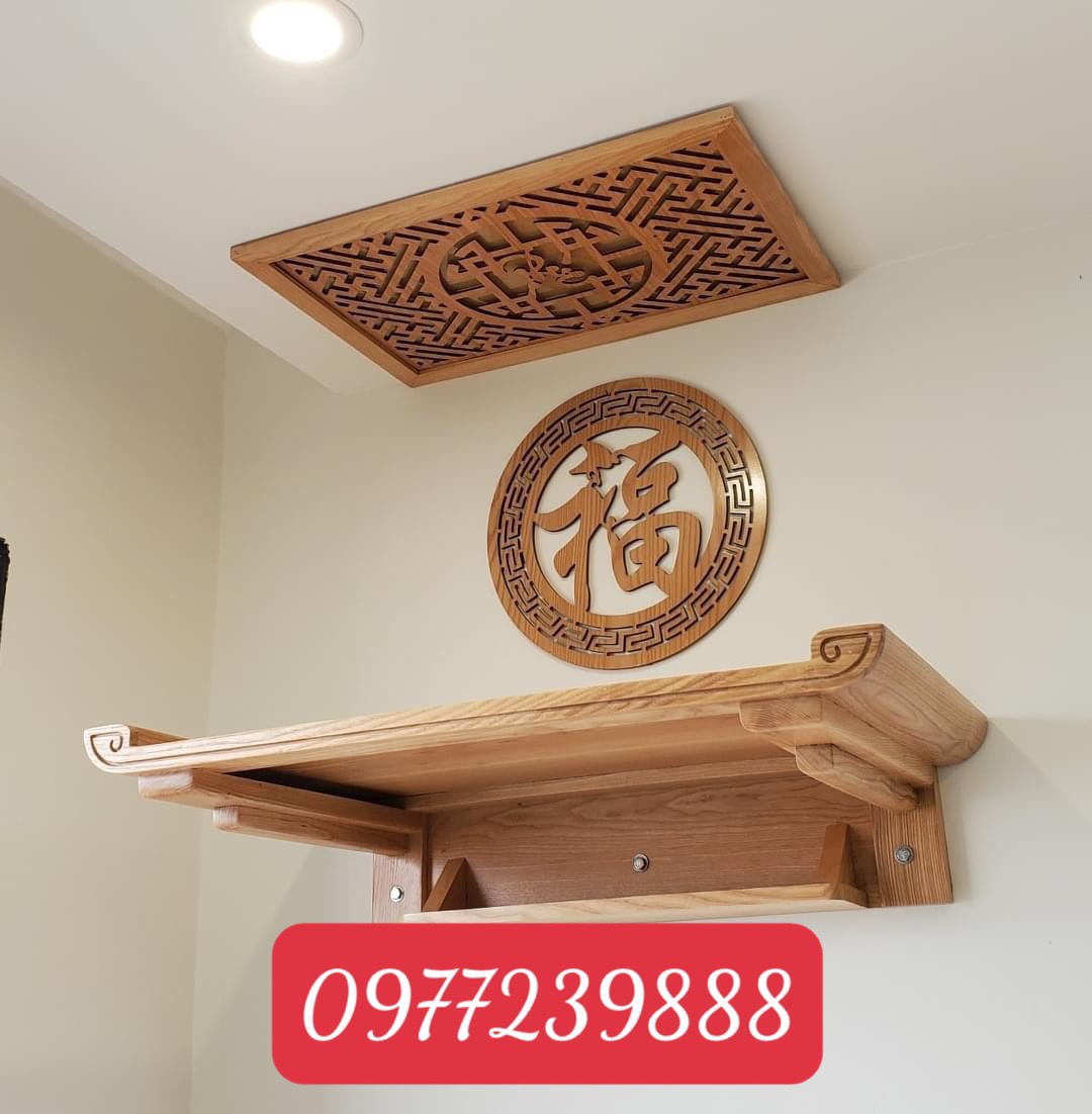 Bàn thờ chân cụt gỗ sồi 61cm, kèm chắn khói