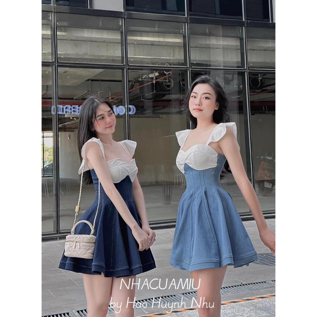 VÁY ĐI CHƠI, VÁY BÒ PHA CÚP NGỰC TAY CÁNH TIÊN DÁNG XÒE CỰC XINH
