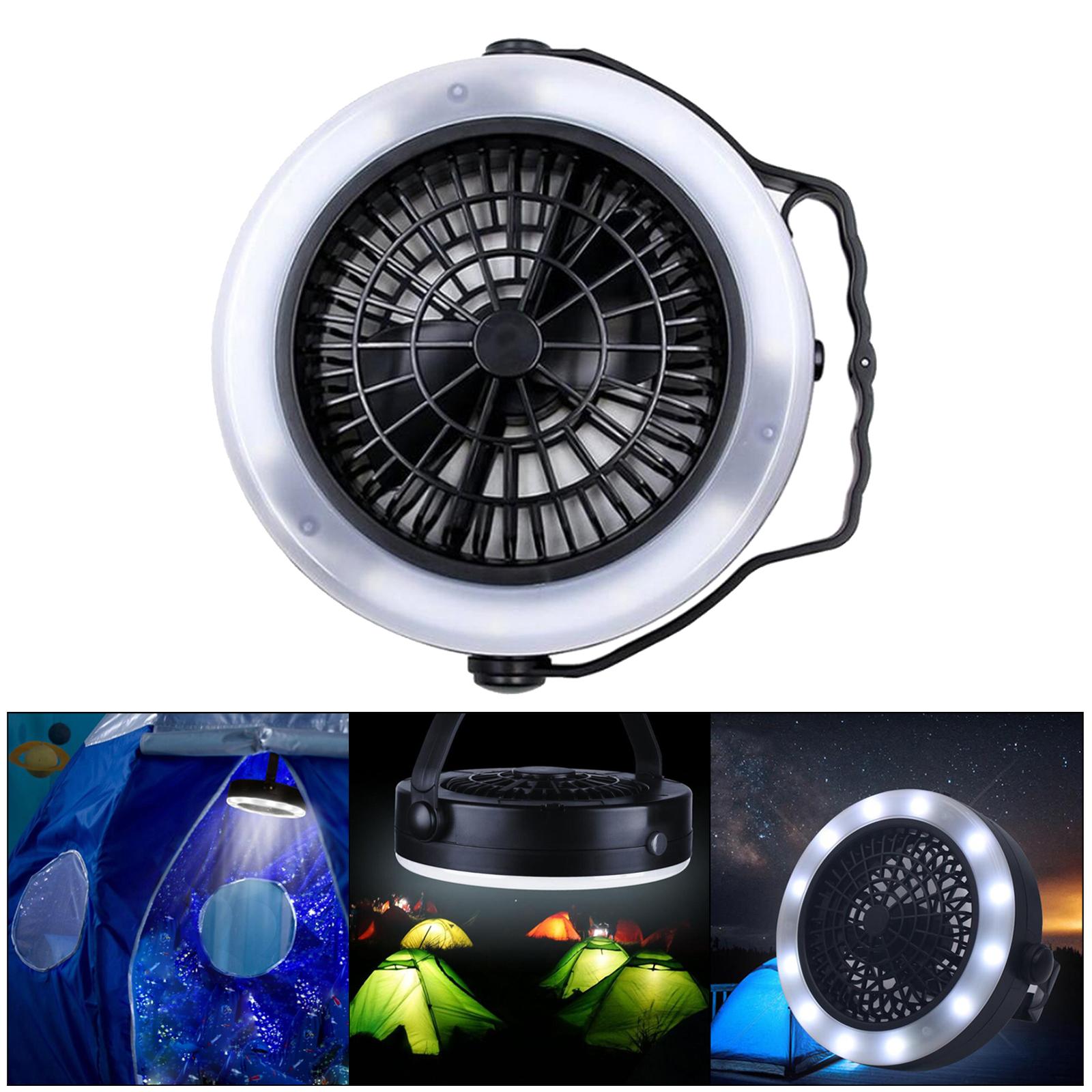 Outdoor Tent Fan with Light Rechargeable Camping Lantern Handheld Travel