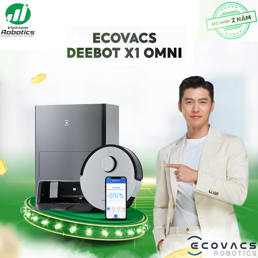 Robot Hút Bụi Lau Nhà Tự Đổ Rác Và Giặt Giẻ Ecovacs Deebot X1 Omni Thông Minh Công Suất Hút Lên Tới 5000pa Hệ thống AIVI 3D Thế Hệ 2 Có Sức Mạnh Tính Toán Hơn 8 Tần T8 Aivi, 16 Lần T9 - Hàng Chính Hãng