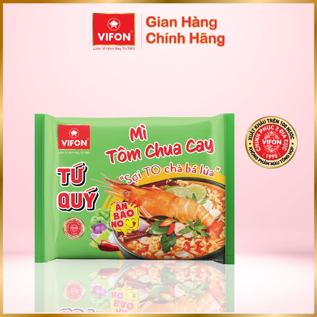 [Thùng 30 gói] Mì Tứ quý tôm chua cay/ bò rau thơm/ lẩu thái tôm VIFON (70gr / Gói)