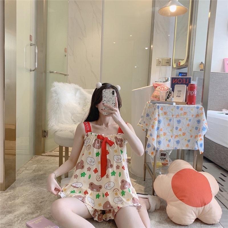 Đồ bộ mặc nhà thắt nơ xinh xắn chất liệu thun sữa mềm mịn