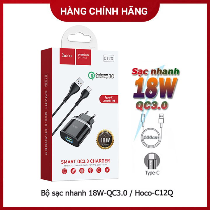 Bộ sạc nhanh Hoco C12Q 18W Type-c Smart hỗ trợ QC3.0 - Hàng chính hãng