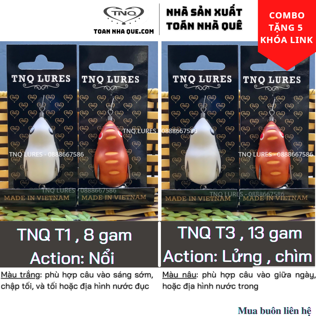 COMBO 4 mồi câu lure nhái hơi TNQ T1 và T3