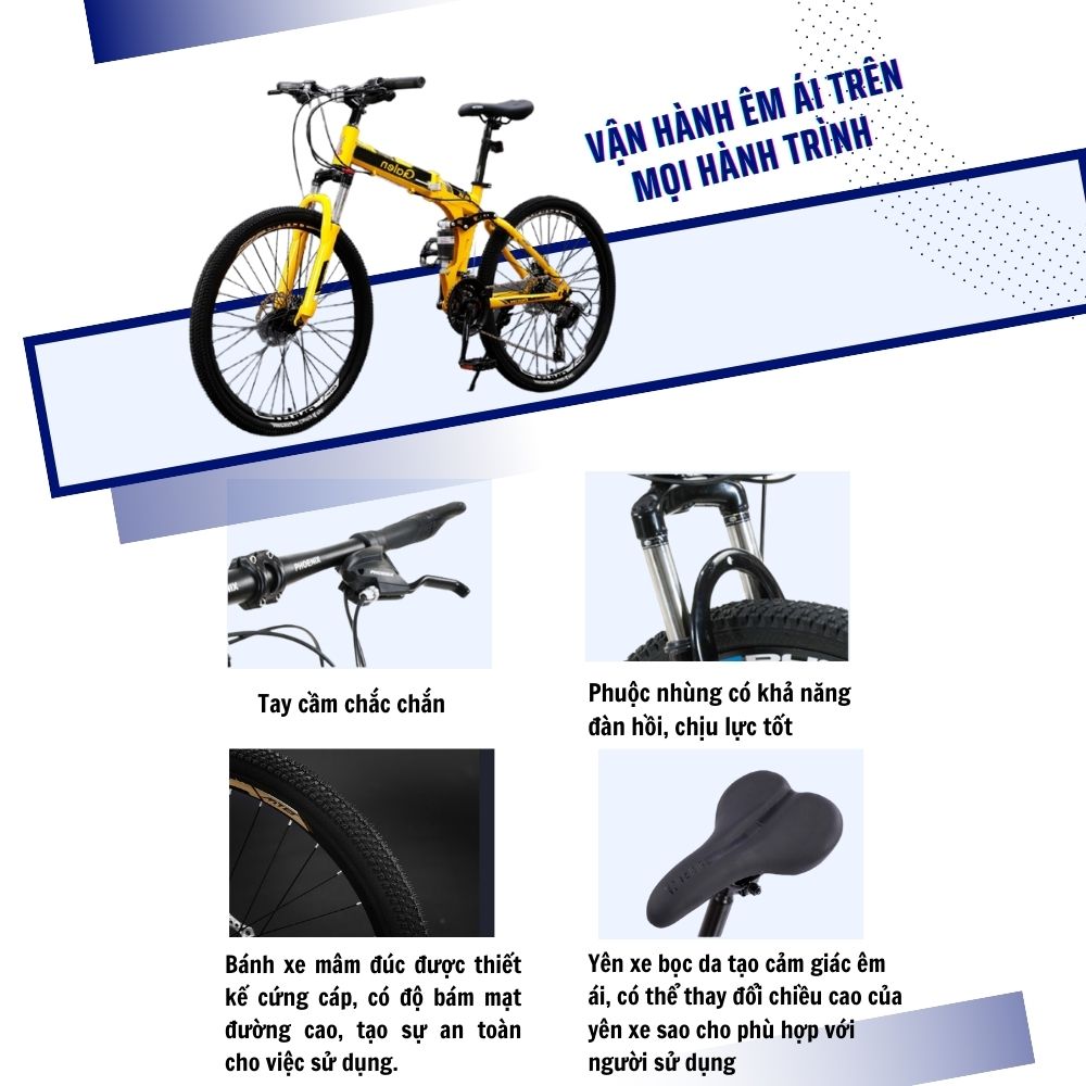 Xe Đạp Thể Thao Địa Hình Gấp Gọn Ngoài Trời Khung Nhôm 27 Tốc Độ Vành 26 Inch