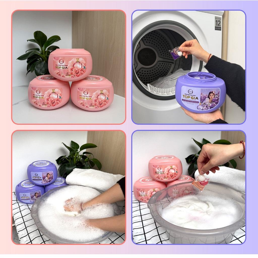 Viên giặt xả quần áo thơm lâu TopGia 3in1, hương hoa hồng và lavender,  giặt sạch, tiết kiệm - Hương lavender