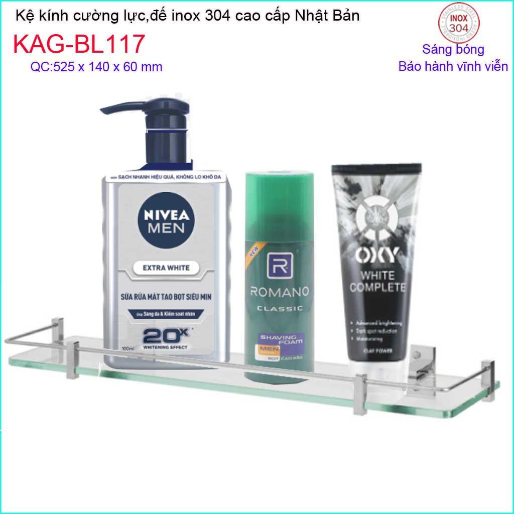 Kệ kính nhà tắm Inox 304 Nhật Bản, Kệ kiếng cường lực-kệ gương Inox Kace
