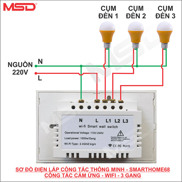 Công tắc thông minh-Cảm ứng-Wifi-2 gang