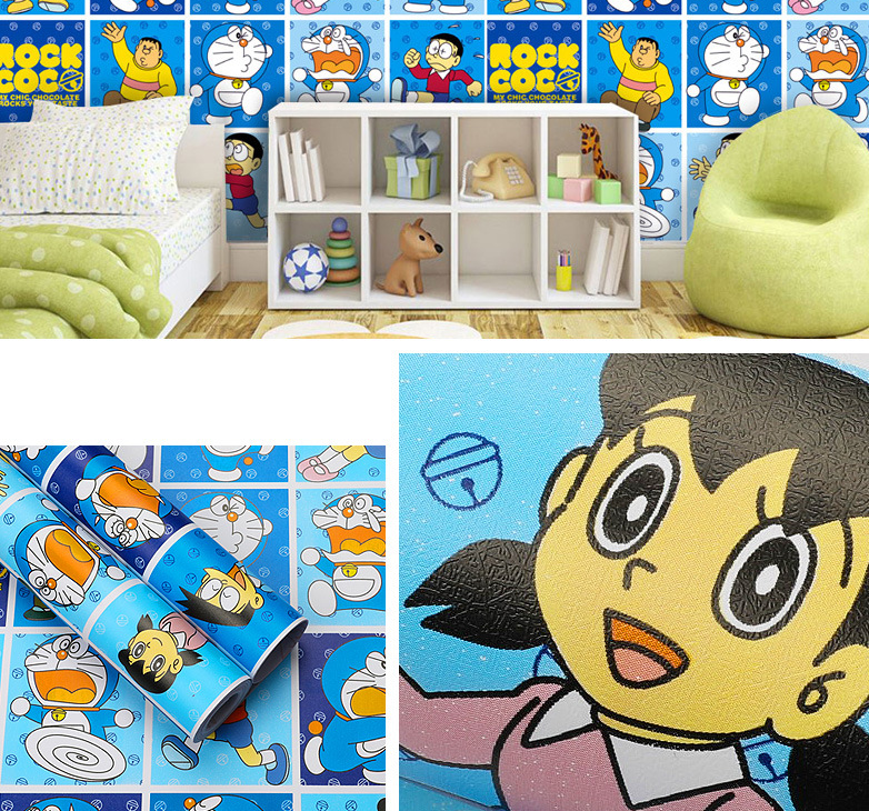 Combo 10 mét giấy dán tường, decal dán tường trang trí nhà cửa ĐÔ RÊ MON VÀ CÁC BẠN khổ 45cm