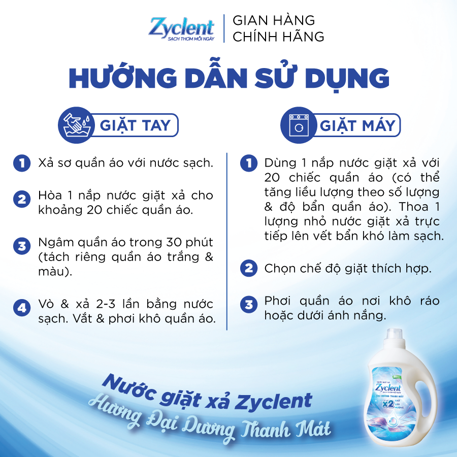 NƯỚC GIẶT XẢ ZYCLENT SUPERIOR HƯƠNG ĐẠI DƯƠNG THANH MÁT - 3.8KG