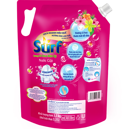 Nước giặt 3.5Kg Surf Nước giặt thơm Cỏ hoa diệu kì Hương nước xả vải