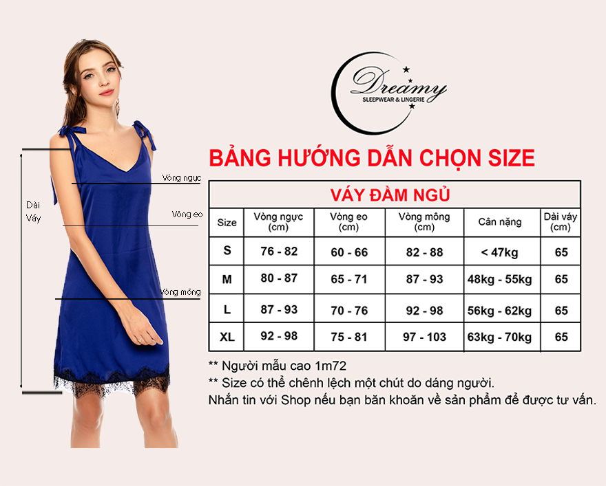 Dreamy VS18 Váy Ngủ Lụa Cao Cấp Hai Dây Cột Nơ Dáng Suông Trẻ Trung Quyến Rũ