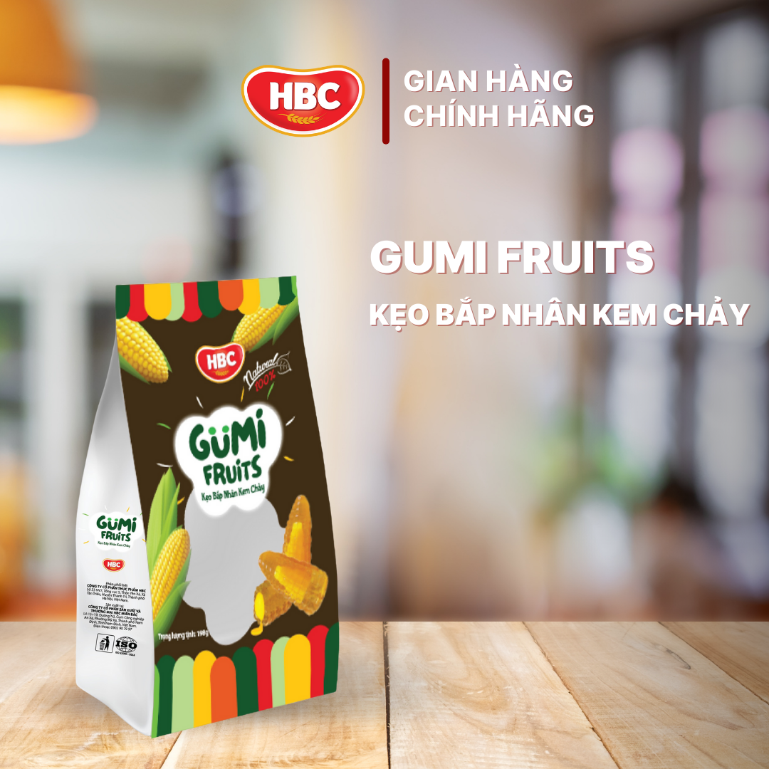 Kẹo Bắp Nhân Chảy Gumi - HBC Foods - 218Gr/Túi - Hàng Chính Hãng