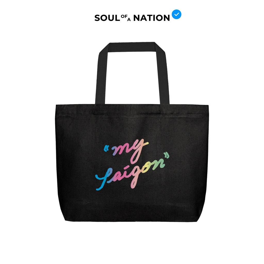 Túi Tote Vải Canvas In My Saigon RAINBOW Cao Cấp - Size lớn, Dây đeo không nhăn, Có khóa kéo, Ngăn phụ bên trong