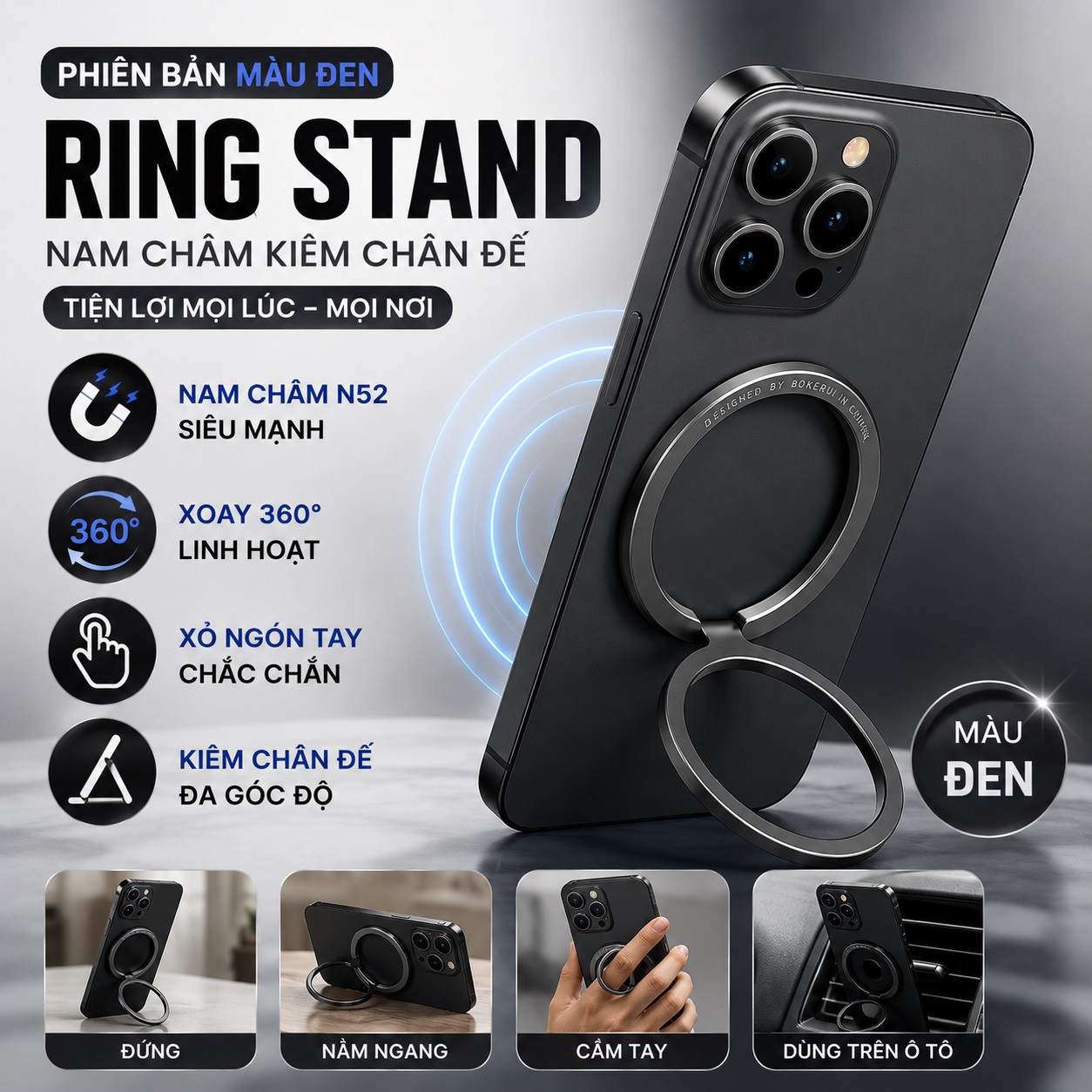 Giá đỡ vòng Ring Stand từ tính Magnetic N52 cho điện thoại iPhone 18 17 16 15 14 13 12 Hiệu HOTCASE Finger Ring - Kiêm Chân Đế Gập 180° – Xỏ Ngón Chống Rơi – Dựng Dọc Ngang – Siêu Mỏng - Hàng nhập khẩu