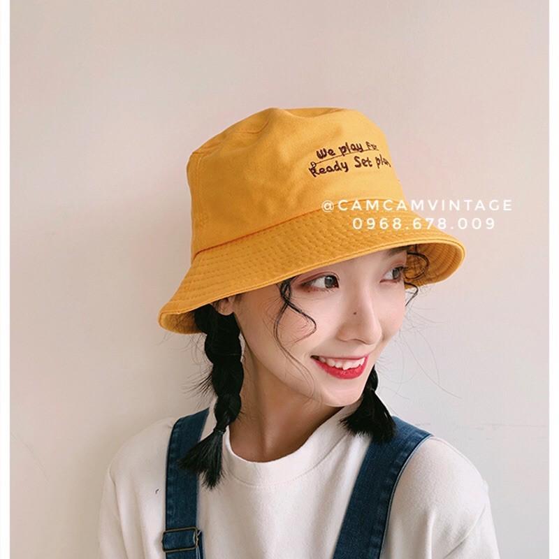 NÓN MŨ BUCKET ULZZANG MẢUKO THÊU CHỮ - CAMCAMVINTAGE