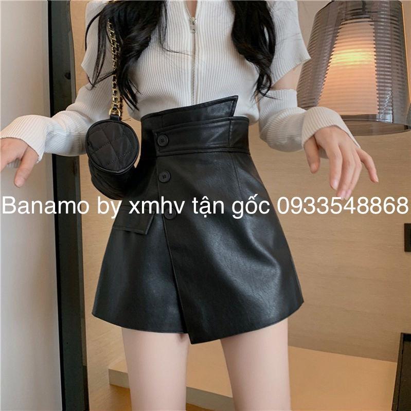 QUẦN VÁY DA MÀU ĐEN NÂU HOT HIT HIỆN ĐẠI THỜI TRANG BANAMO FASHION quần da 3 khuy 693