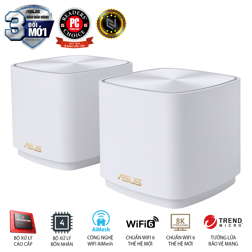 Hệ thống MESH WI-FI 6 ASUS XD4 (W-2-PK) Mini ZenWiFi AX1800 Băng Tần Kép - Hàng Chính Hãng