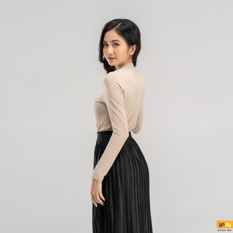Áo thun nữ YODY giữ nhiệt thu đông cổ 3cm visco ATN5100