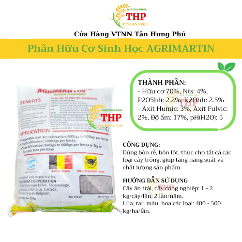 PHÂN HỮU CƠ SINH HỌC 70% AGRIMARTIN | PHÂN BÓN RẺ CHẤT LƯỢNG | TÚI 1 KG