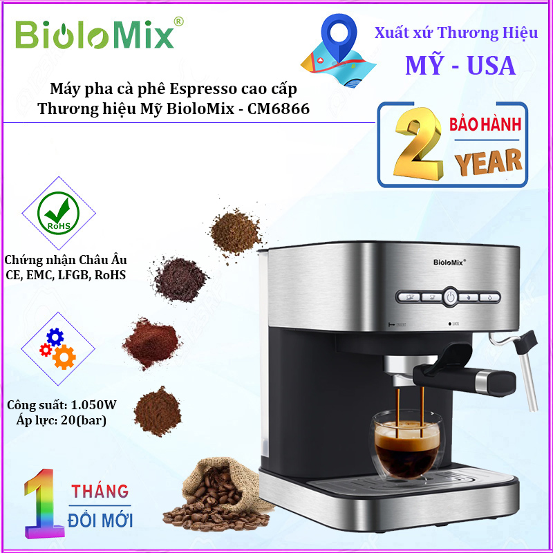 Máy pha cà phê Espresso BioloMix CM6866 công suất 1050W tích hợp hệ thống Cappuccino có thể điều chỉnh - Hàng Nhập Khẩu