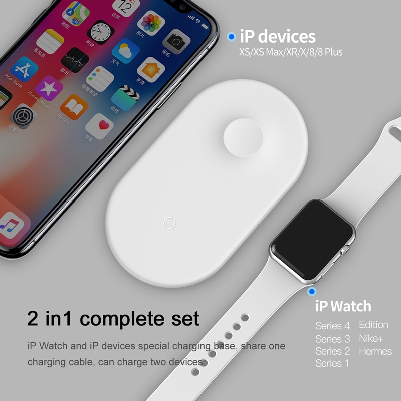 Đế sạc nhanh không dây 2 in 1 cho điện thoại và Apple Watch hiệu Baseus Dual Smart Wireless Charging Pillow (hỗ trợ công suất lên tới 10W, Wireless Quick charge) - hàng chính hãng