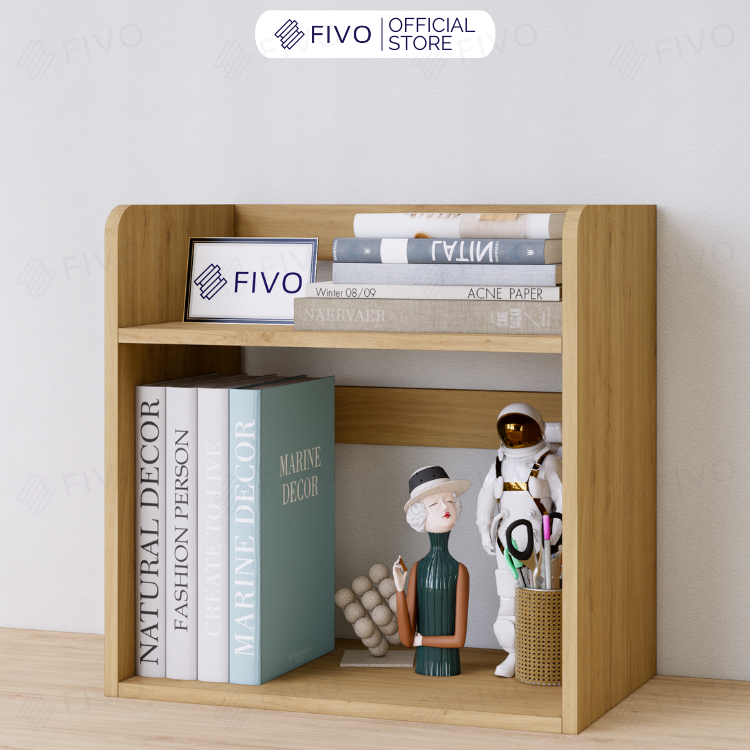 Kệ Sách Gỗ 2 Tầng Đa Năng FB22 FIVO Màu Gỗ Và Walnut, Thiết Kế Hiện Đại, Decor Bàn Học, Bàn Làm Việc Gọn Gàng