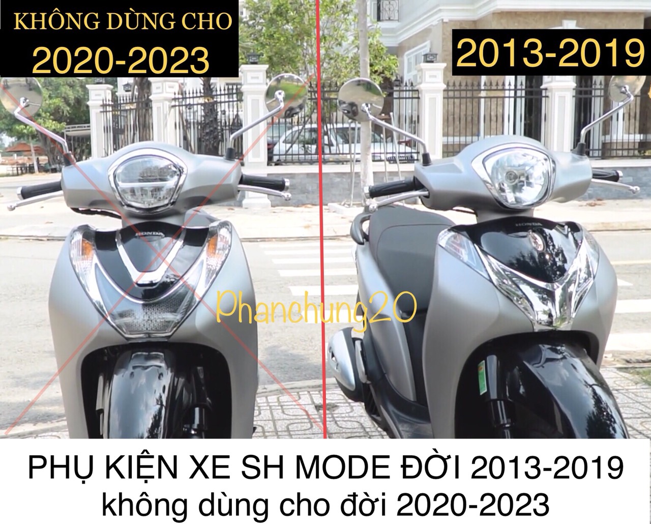 ỐP CHE PÔ DÙNG CHO ĐỜI XE SH MODE 2013 2014 2015 2016 2017 2018 2019 CROM