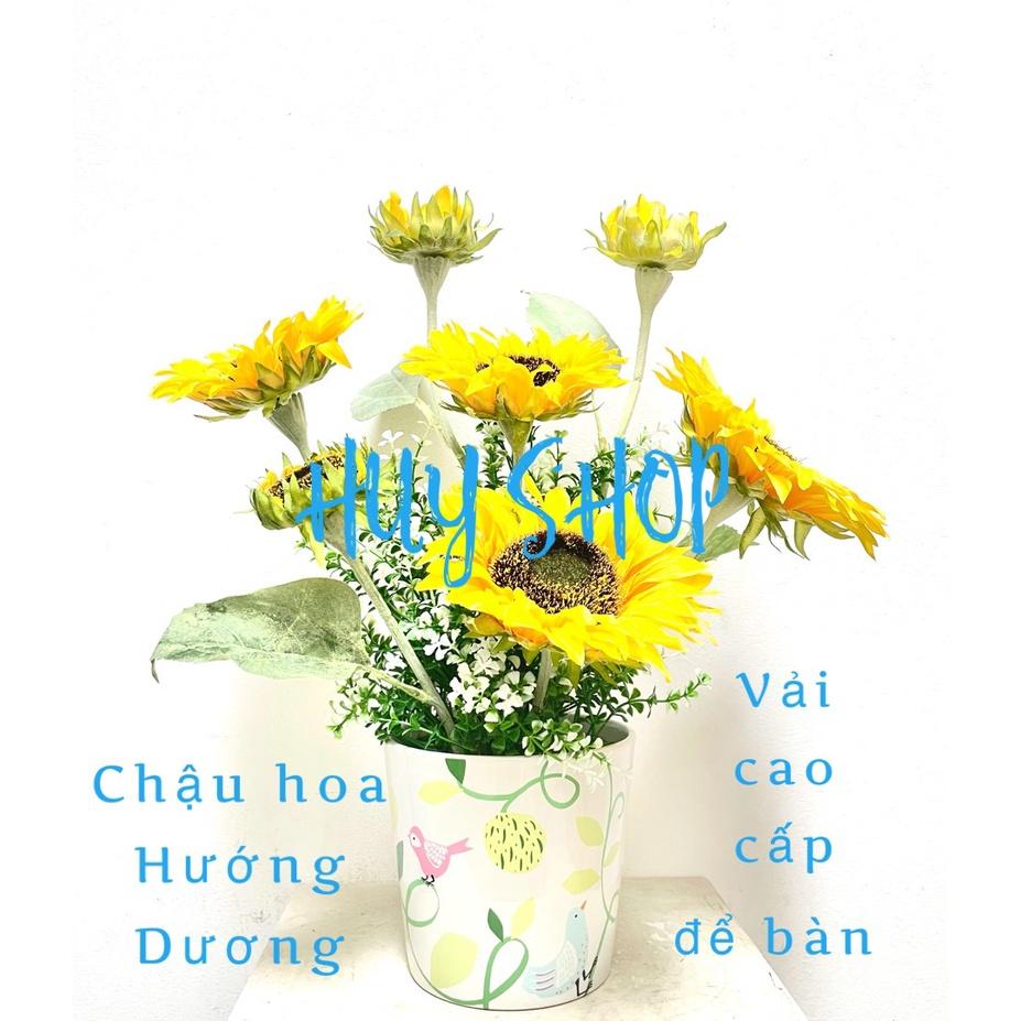 CHẬU HOA HƯỚNG DƯƠNG VẢI CAO CẤP ĐỂ BÀN TRANG TRÍ NHÀ CỬA
